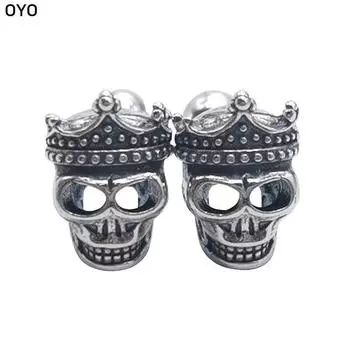 Мужские и женские серебряные серьги S925 в стиле ретро с короной и черепом, креативный дизайн