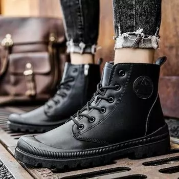 Мужские и женские солдатские ботинки, кожаные ботинки на молнии, ботинки двойного назначения для ходьбы, повседневная обувь 45