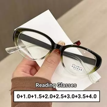 Мужские и женские стильные очки для чтения с прозрачными линзами HD, очки для пресбиопии, модные очки для дальнозоркости «кошачий глаз» для женщин 0 чёрный