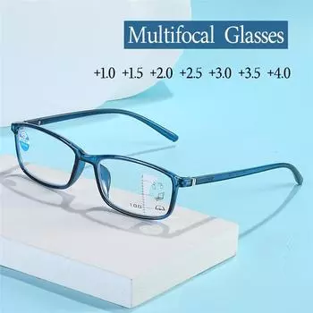 Мужские и женские сверхлегкие очки для близи и дали при пресбиопии с квадратной оправой, мультифокальные очки с линзами HD в стиле ретро, очки для чтения по рецепту +1.0 чёрный
