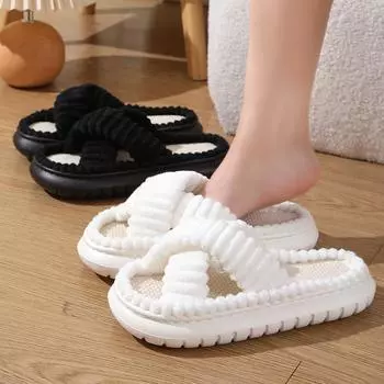 Мужские и женские тапочки для пар, вельветовые, с перекрестными ремешками, домашние хлопковые тапочки, теплые домашние тапочки с толстой подошвой 36-37 розовый