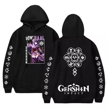 Мужские и женские толстовки Genshin Impact Anime Hoodies Autumn Casual Pullover Sweats Hoodie Fashion Hip Hop Sweatshirt Clothes XS чёрный