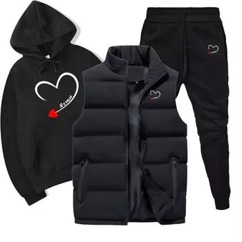 Мужские и женские толстовки, комплект из 3 предметов, осенне-зимние толстовки + жилет + брюки, спортивный костюм S серый