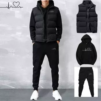 Мужские и женские толстовки, комплект из 3 предметов, осенне-зимние толстовки + жилет + брюки, спортивный костюм S серый