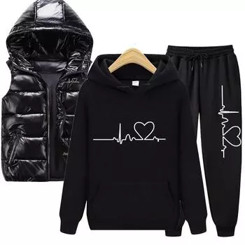 Мужские и женские толстовки, комплект из 3 предметов, осенне-зимние толстовки + жилет + брюки, спортивный костюм S синий