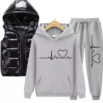 Мужские и женские толстовки, комплект из 3 предметов, осенне-зимние толстовки + жилет + брюки, спортивный костюм S белый