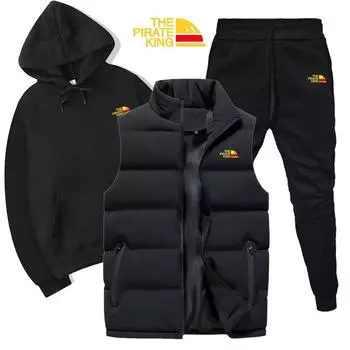 Мужские и женские толстовки, комплект из 3 предметов, осенне-зимние толстовки + жилет + брюки, спортивный костюм S серый