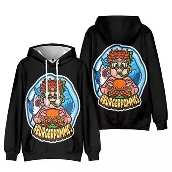 Мужские и женские толстовки с капюшоном Burgerpommes ICrimax Hoodies Streetwear Harajuku Casual Cartoon Printed Hooded Pullover Sweatshirts XS чёрный