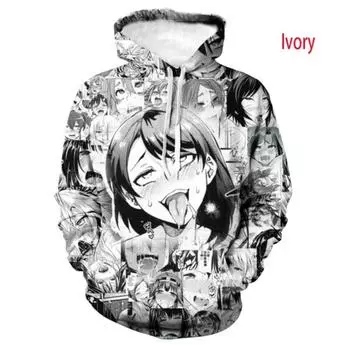 Мужские и женские толстовки с капюшоном с 3D-принтом Ahegao Hentai, японские аниме-толстовки с капюшоном, топы для девочек, милые пуловеры Kawaai, большие размеры 5X S