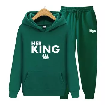 Мужские и женские толстовки с капюшоном, спортивные костюмы Jogger His Queen, толстовка с принтом, уличная одежда, спортивный костюм, свободный комплект с капюшоном S