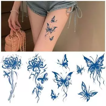 Мужские и женские травы, стойкие, постепенное изменение цвета, не смываемый, бабочка, другая сторона, цветочный сок, татуировка, наклейка GZ-1001