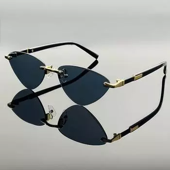 Мужские и женские солнцезащитные очки без оправы в треугольной оправе с нейтральными металлическими шарнирами и золотистыми акцентами, роскошные, подходят для путешествий и подарков на вечеринки серый/чёрный