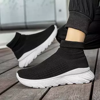 Мужские и женские туфли-носки с высоким верхом, модные однотонные повседневные туфли 36 чёрный