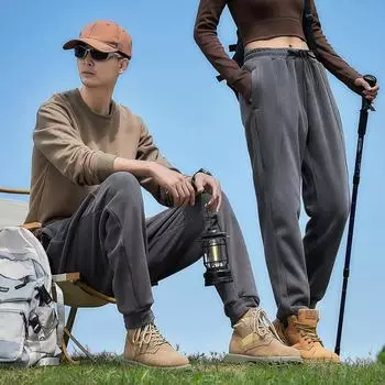 Мужские и женские утепленные двухсторонние бархатные спортивные штаны — теплые, на шнурке, больших размеров для осенне-зимних видов спорта. 7XL