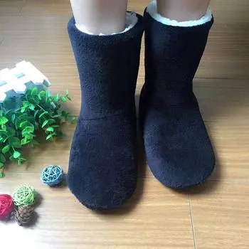Мужские и женские утолщенные теплые напольные ботинки, противоскользящая домашняя хлопковая обувь 40 чёрный