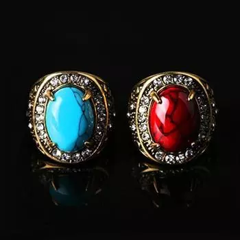 Мужские и женские винтажные кольца унисекс с бирюзовыми стразами и золотым сплавом, ювелирные изделия 9 красный