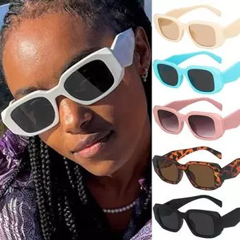 Мужские и женские винтажные прямоугольные летние черные солнцезащитные очки, модные уличные очки серый/чёрный