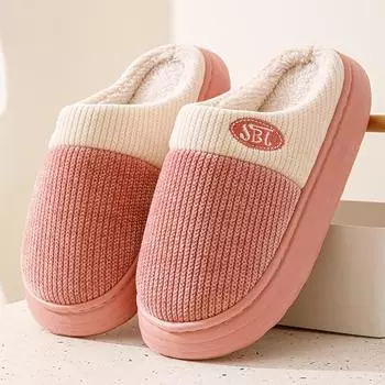 Мужские и женские вязаные хлопковые тапочки — мягкие, нескользящие, на толстой подошве, теплая зимняя обувь для дома. 40-41 (Fits 39-40)