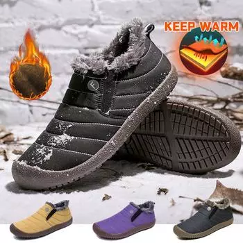 Мужские и женские зимние ботинки, плюшевые теплые ботильоны, утепленная зимняя хлопковая обувь, непромокаемые высокие теплые меховые кроссовки, большие размеры 36-49 36 чёрный