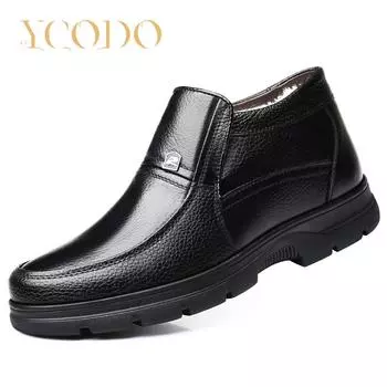 Мужские и женские зимние кожаные теплые и плюшевые нескользящие ботинки, размеры 38–48, кожаные ботинки для любителей зимы 48 чёрный