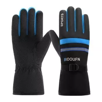Мужские и женские зимние лыжные перчатки, водонепроницаемые сверхлегкие перчатки для сноуборда, светоотражающие перчатки для езды на мотоцикле, зимние термозащитные перчатки для ветронепроницаемого катания синий