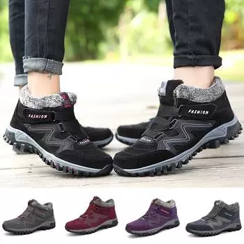 Мужские и женские зимние меховые кроссовки для ходьбы на открытом воздухе с противоскользящим покрытием, походные ботинки по щиколотку 35 красный