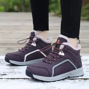 Мужские и женские зимние модные теплые зимние ботинки большого размера, повседневные замшевые на шнуровке, теплые хлопковые туфли среднего размера, большие нескользящие водонепроницаемые ботинки 36 фиолетовый