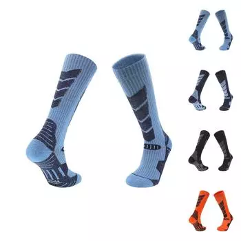 Мужские и женские зимние шерстяные лыжные носки длинные толстые теплые носки L чёрный