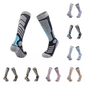 Мужские и женские зимние шерстяные лыжные носки длинные толстые теплые носки L чёрный