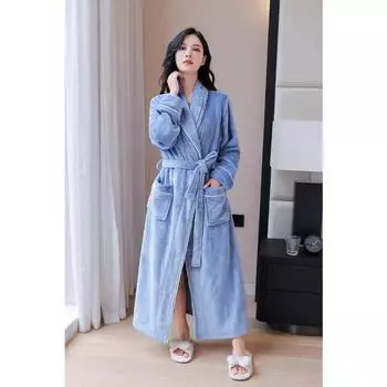 Мужские и женские зимние теплые халаты, пушистый флисовый халат, длинная пижама, домашний халат, пушистый халат для отеля и спа M