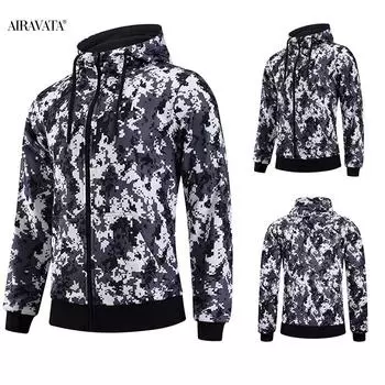 Мужские камуфляжные толстовки с капюшоном на молнии и карманами, повседневные рубашки свободного покроя, топы S серый