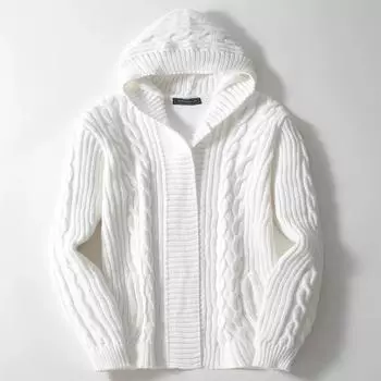 Мужские кардиганы с капюшоном, пальто с длинным рукавом, однотонные, повседневная свободная верхняя одежда, с отделкой, открытая вязка, осень-зима 2024 M белый