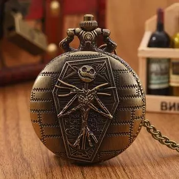 Мужские карманные часы, винтажные бронзовые карманные часы, скелет, предрождественские кварцевые карманные часы, цепочка, подарок для мужчин и женщин