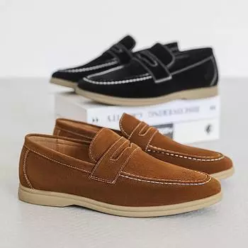 Мужские классические британские пенни-лоферы мокасины мужские повседневные туфли без застежек замшевые кожаные мужские легкие удобные туфли на плоской подошве для вождения 38 (US 6)