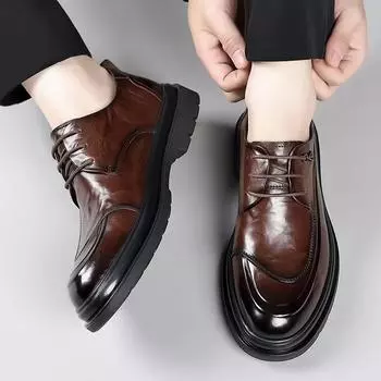 Мужские классические деловые туфли-оксфорды, повседневные туфли, брендовые черные повседневные удобные модные туфли дерби, роскошные кожаные туфли 39 чёрный