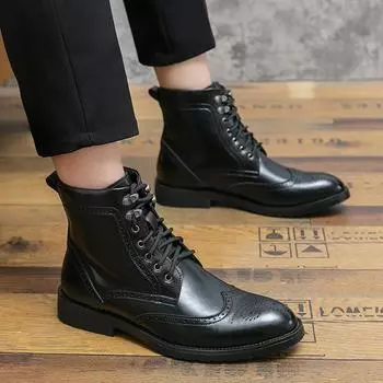 Мужские классические кожаные ботинки в стиле ретро для офиса, деловых встреч, официальных вечеринок, с круглым носком, удобные, универсальные, качественные ботинки 38 чёрный