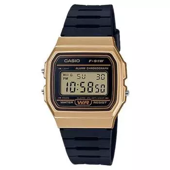 Мужские классические кварцевые часы CASIO из металла и смолы, повседневные, черные (модель: F-91WM-9ACF).