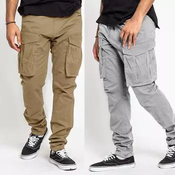 Мужские классические однотонные брюки-карго с несколькими карманами, свободные уличные повседневные брюки высокого качества с талией, мужские брюки-харены S чёрный
