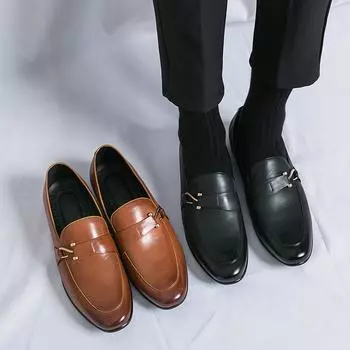 Мужские классические оксфорды в деловом стиле на плоской подошве, повседневная кожаная обувь, лоферы для вождения, свадебные туфли, мокасины в итальянском стиле 38 коричневый