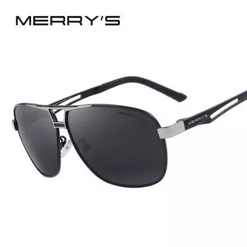 Мужские классические поляризационные прямоугольные алюминиевые солнцезащитные очки MERRY S для вождения чёрный