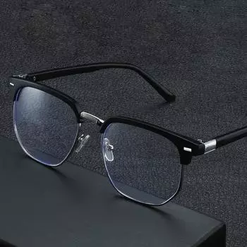 Мужские классические полуободковые модные очки с защитой от синего света, прямоугольные компьютерные очки - идеально подходят для повседневного ношения, чёрный
