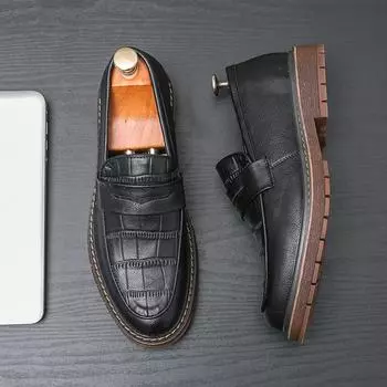 Мужские классические повседневные деловые туфли в стиле ретро из крокодиловой кожи с пряжкой, модные мужские туфли для свадебной вечеринки, мужские туфли без застежек 6