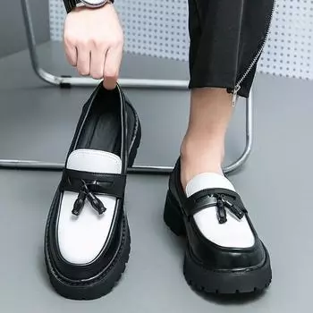 Мужские классические повседневные кожаные туфли на плоской подошве, лоферы в итальянском стиле 38 чёрный