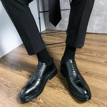 Мужские классические ретро-дерби в уличном стиле, коричневые, формальные, деловые, для отдыха, вечерние, черные, для выпускного вечера, большие размеры EU: 38 чёрный