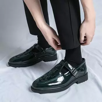 Мужские классические ретро-лоферы повседневные сандалии в уличном стиле для отдыха на вечеринке черные туфли для показа нарядов большие размеры EU: 38 чёрный