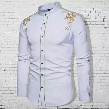 Мужские классические рубашки с длинным рукавом с цветочным принтом, повседневные кардиганы, новые пуговицы, модные рубашки для праздников XS белый