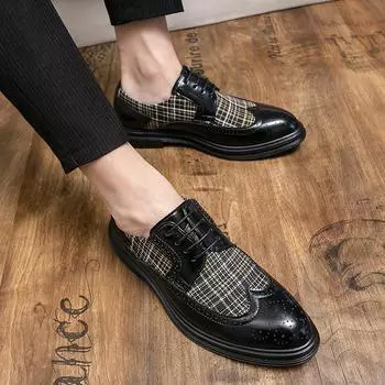 Мужские классические туфли-броги из кожи в британском стиле, мужские туфли большого размера 48, деловые туфли в стиле яппи 38 чёрный