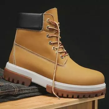 Мужские классические желтые рабочие ботинки из коровьей кожи осень/зима – ударопрочные, нескользящие, водонепроницаемые, с высоким верхом, для отдыха на открытом воздухе 40 жёлтый