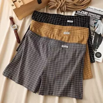 Мужские клетчатые боксеры из чистого хлопка: Удобное, свободное и дышащее нижнее белье L (recommended 90-115 jin)