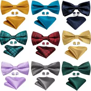 Мужские клетчатые галстуки-галстуки, регулируемые предварительно завязанные галстуки-бабочки, карманные квадратные запонки, формальный повседневный комплект LH-0803